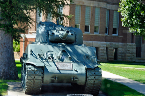 a tank in downtown Forest City