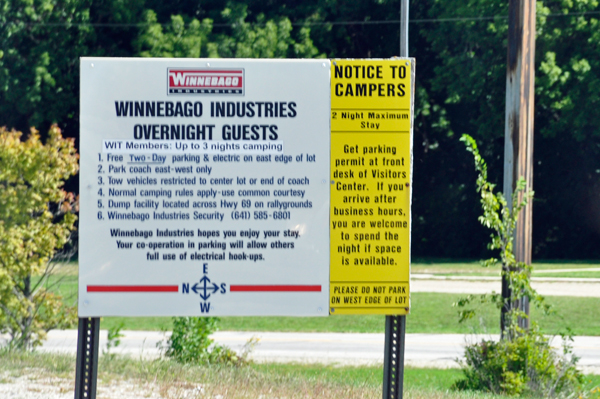 Winnebago Industries parking sign