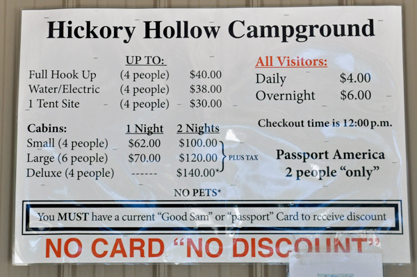 Hickory Hollow Campground charges