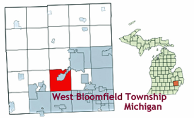 Michigan map showing location of West Bloomfield Township
