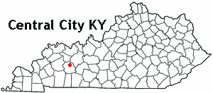 Kentucky Map with dot on Central City KY