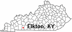 Kentucky map showing location of Elkton
