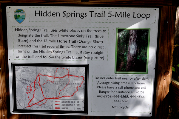 sign: Hidden Springs 5-mile loop trail