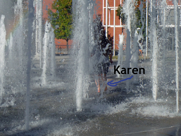 Karen Duquette in the water fountain