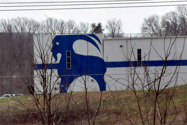 blue goat on a wall