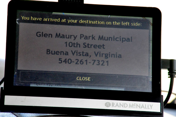 GPS arrival at Glen Maury Park