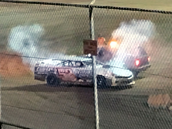 smoking racecar at Carolina Speedway