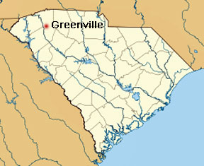 South Carolina map showing location of Greenville