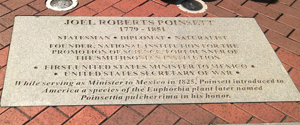 plaque about Joel Roberts Poinsett's statue