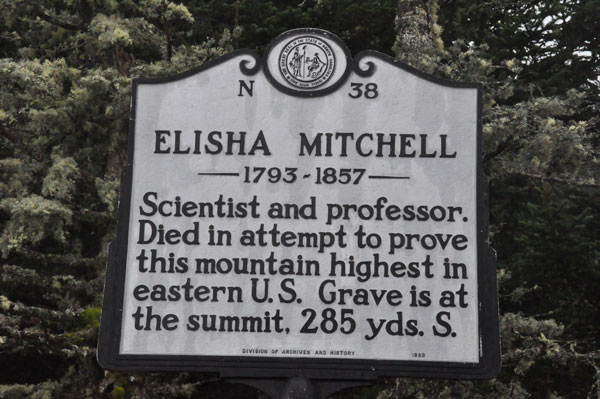 sign about Elisha Mitchell's grave site