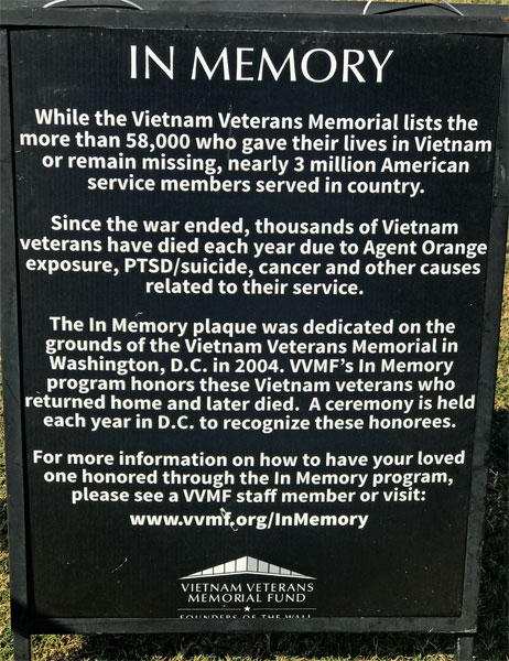 sign in memory of Vietnam Veterans