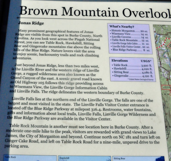 sign about Brown Mountain Overlook
