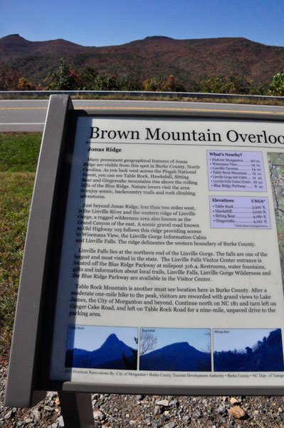 sign about Brown Mountain Overlook