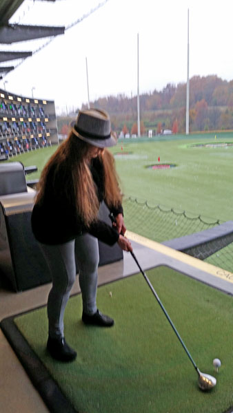 Karen Duquette ready to hit the golf ball