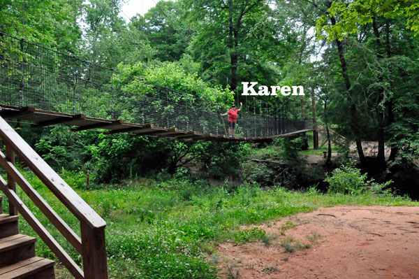 Karen Duquette on the swinging Bridge