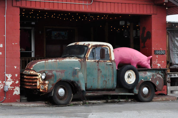 old truck and a pig