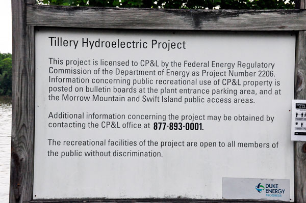 sign: Duek Energy Tillery Hydroelectric Project  Information