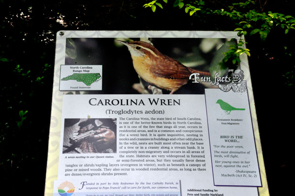 sign about Carolina Wren