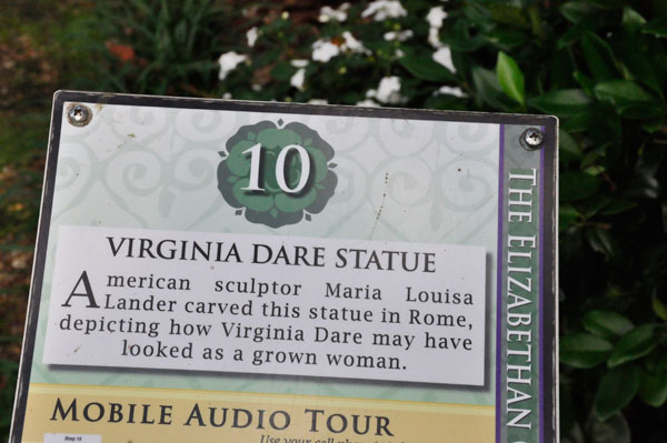 Virginia Dare Statue sign