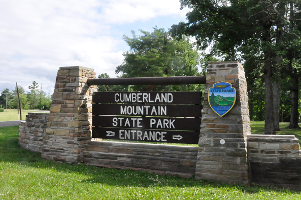 Cumberland Mountain State Park entrance sign