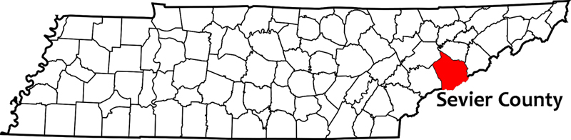 map of TN showing location of Sevier County