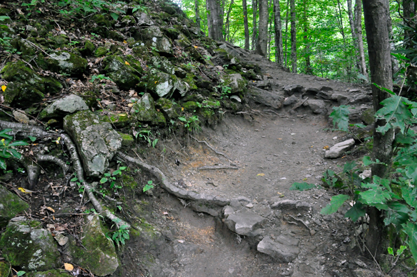 steep, rock trail to Soco Falls