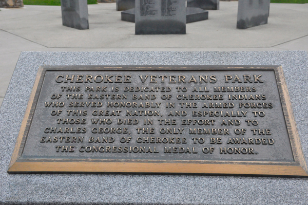 Cherokee Veterans Park plaque
