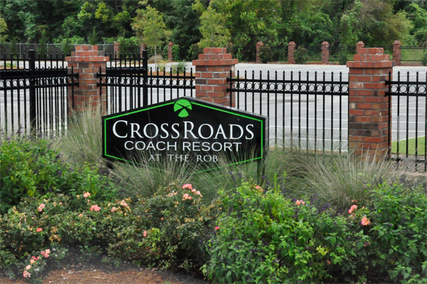 CrossRoads Coach Resort sign