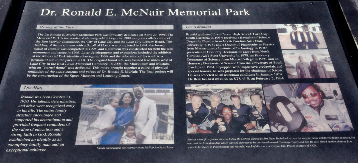 sign about Dr. Ronald E. McNair Memorial Park