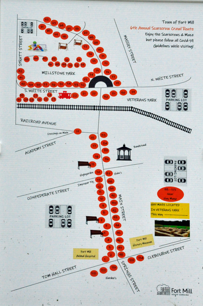 Map with dots showing location of the scarecrows