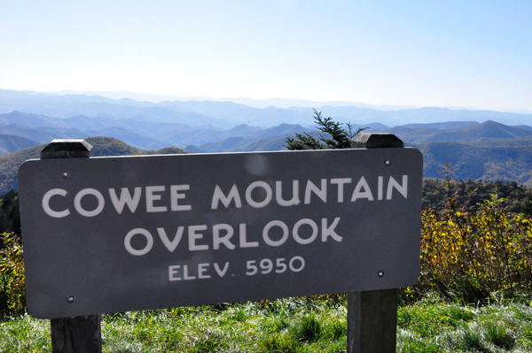Cowee Mountain overlook sign