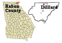 Georgia map showing location of Dillard