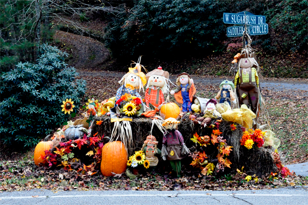 fall decoration on a street corner
