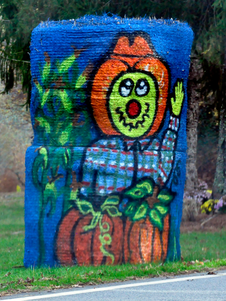 back side of Happy Fall hay bales