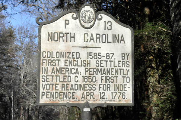 sign about North Carolina being colonized