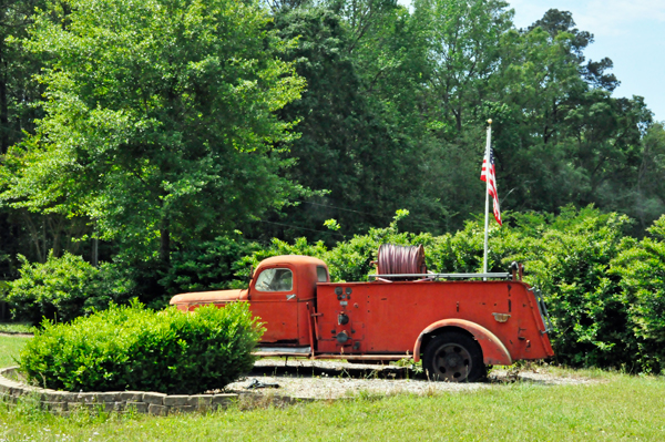 a nearby old fire truck