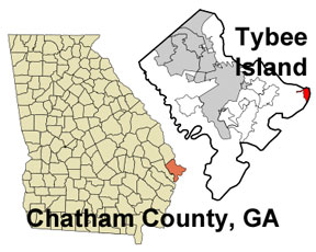 Georgia map showing locationof Chatham County and Tybee Island