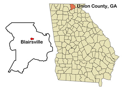 Georgia may showing location of Blairsviille