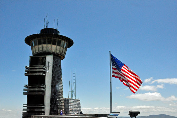 Brasstown Bald Tower and USA Flag