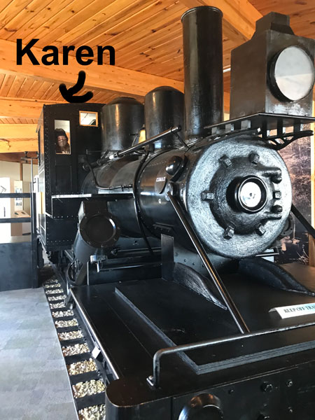 Karen Duquette on the Train in the museum