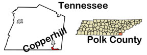 Tennessee map showing locaion of Copperhill