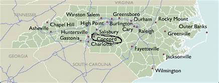 NC map showing location of Concord