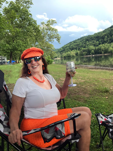 Karen Duquette enjoying a glass of wine