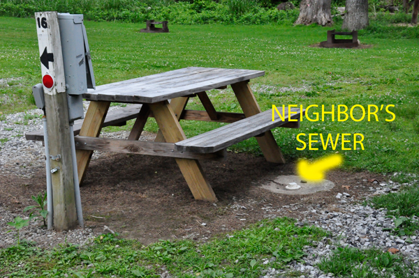 neighbor's sewer by our picnic table