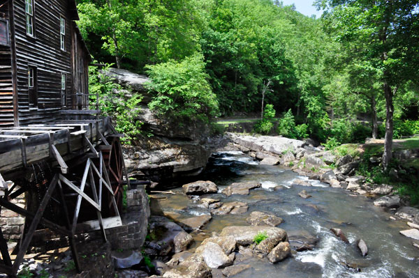 Glade Creek Grist Mill and river flow