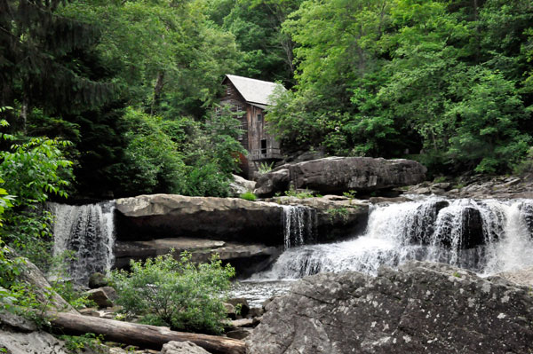 The waterfall that is just below the Glade Creek Grist Mill