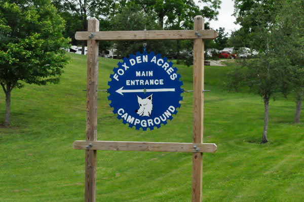 sign for Fox Den Acres Campground