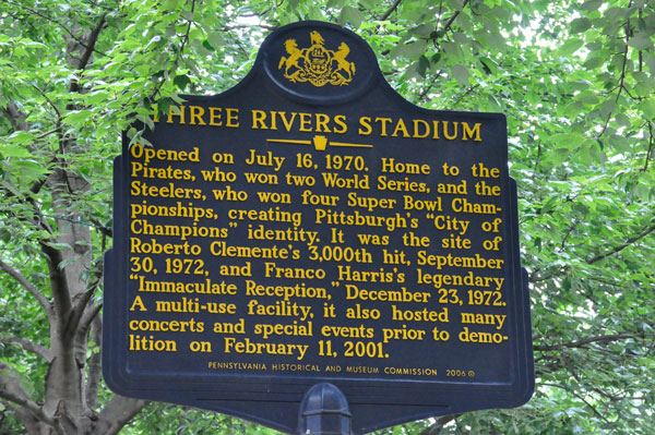 sign about The Three Rivers Stadium