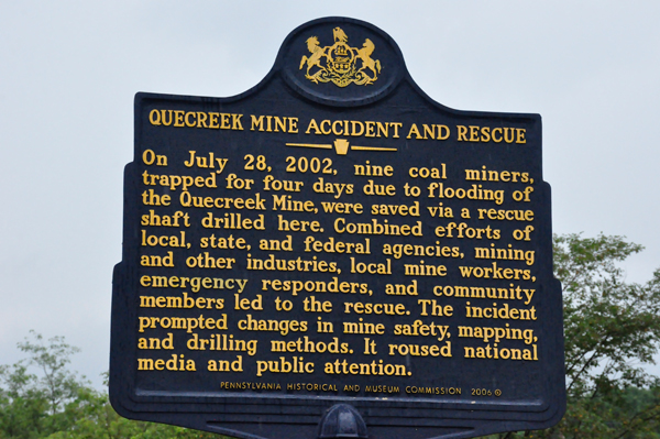 Quecreek Mine Rescue Site sign