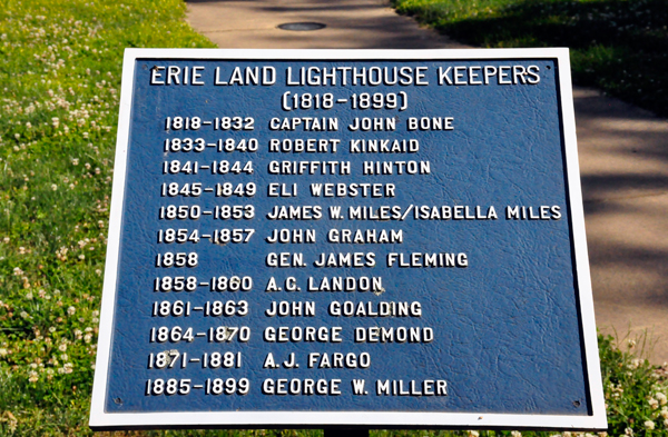 sign listing Erie Land Lighthouse Keepers